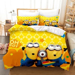 Minions Duvet Cover Set – 3-Piece Cartoon Bedding for Kids (Twin Size)