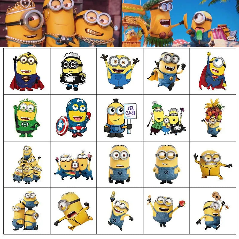 Minions Temporary Tattoo Set – 20pcs Cute Body Art Stickers for Kids & Parties